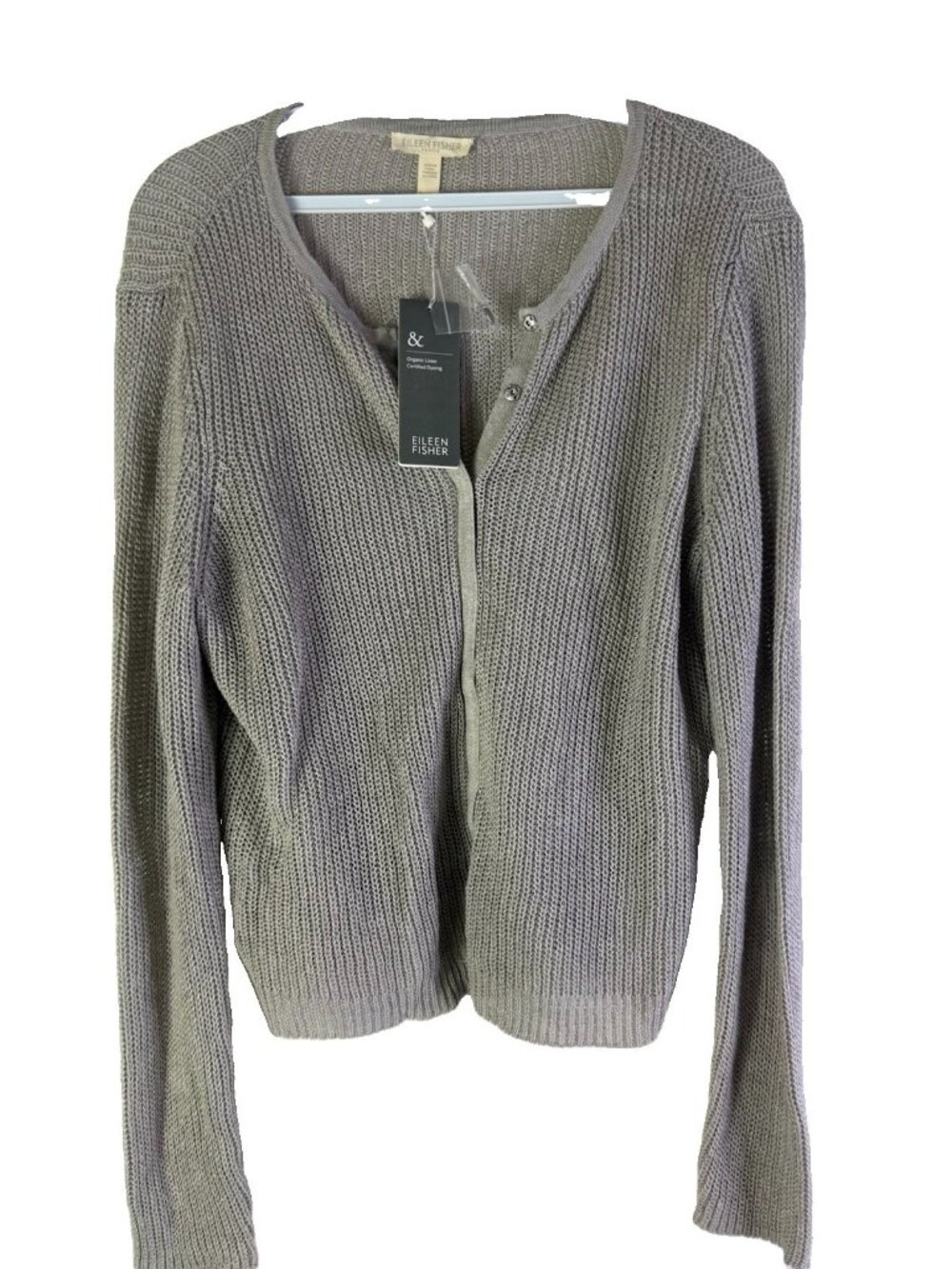 New Eileen Fisher Linen Cardigan Sweater round Neck Gray